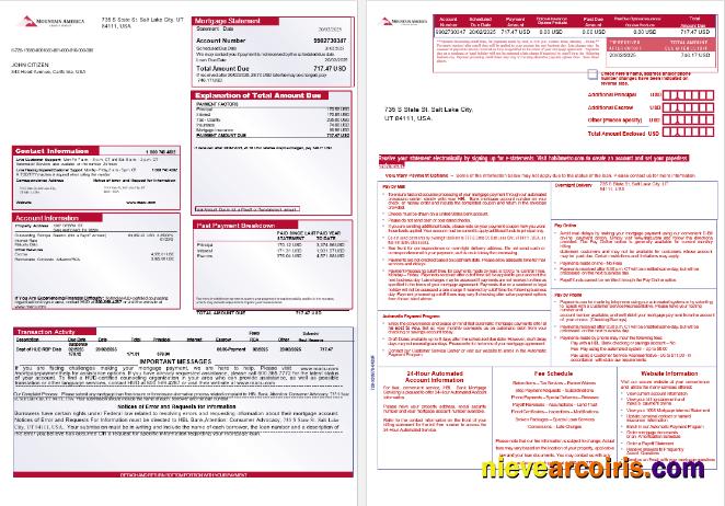 USA Mountain America Credit Union bank mortgage statement, 3 pages 1-2